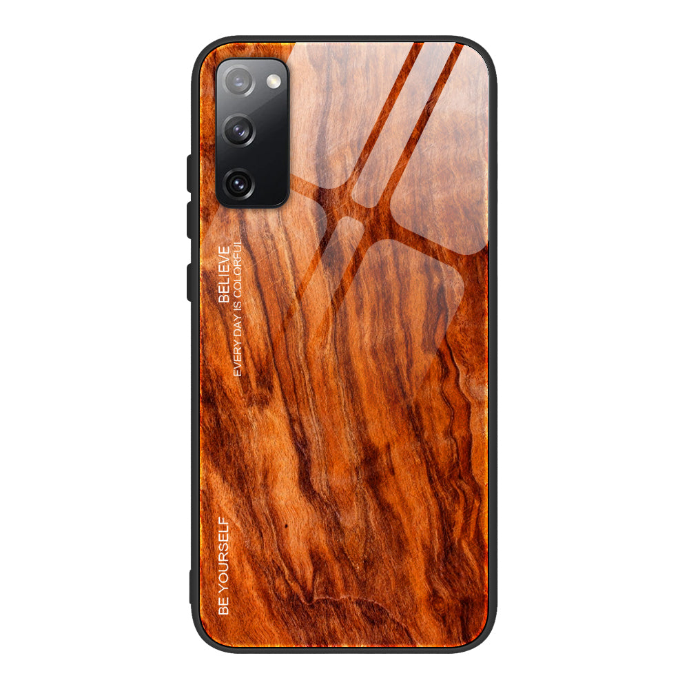 Wooden Texture TPU + Tempered Glass Cover for Samsung Galaxy S20 FE 4G/FE 5G/S20 Lite/S20 FE 2022 - Orange