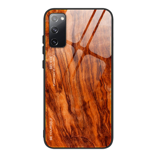 Wooden Texture TPU + Tempered Glass Cover for Samsung Galaxy S20 FE 4G/FE 5G/S20 Lite/S20 FE 2022 - Orange