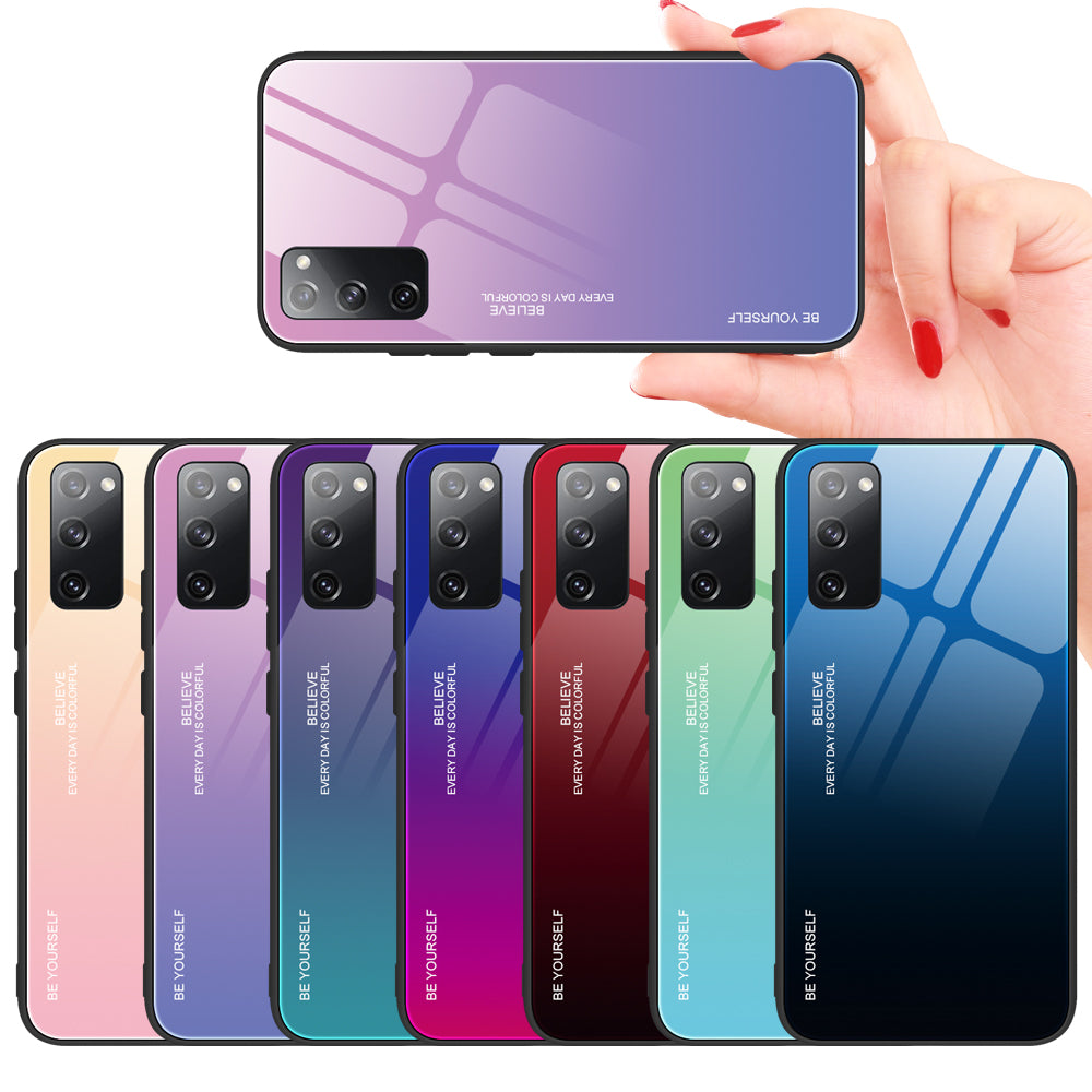 Gradient Tempered Glass PC TPU Hybrid Case for Samsung Galaxy S20 FE 4G/FE 5G/S20 Lite/S20 FE 2022 - Pink / Blue