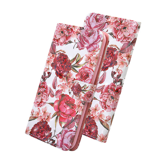 Light Spot Decor Pattern Printing Wallet Stand Leather Shell with Strap for Samsung Galaxy S20 FE 4G/FE 5G/S20 Lite/S20 FE 2022 - Red Flowers