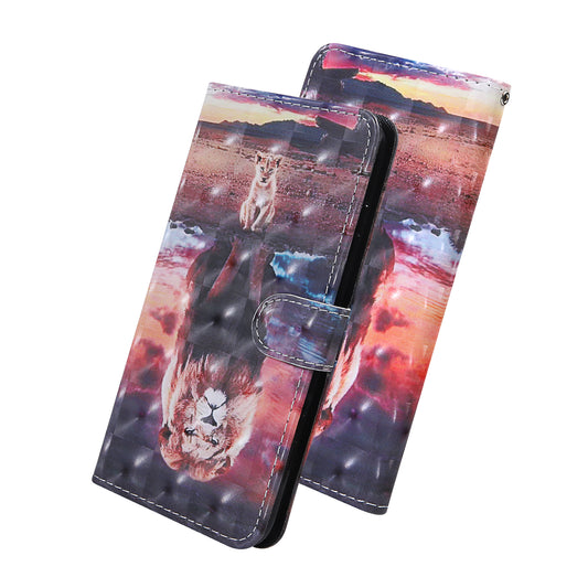 Light Spot Decor Pattern Printing Wallet Stand Leather Shell with Strap for Samsung Galaxy S20 FE 4G/FE 5G/S20 Lite/S20 FE 2022 - Lion Reflection