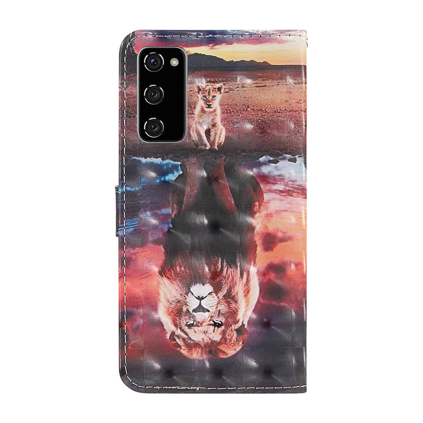 Light Spot Decor Pattern Printing Wallet Stand Leather Shell with Strap for Samsung Galaxy S20 FE 4G/FE 5G/S20 Lite/S20 FE 2022 - Lion Reflection