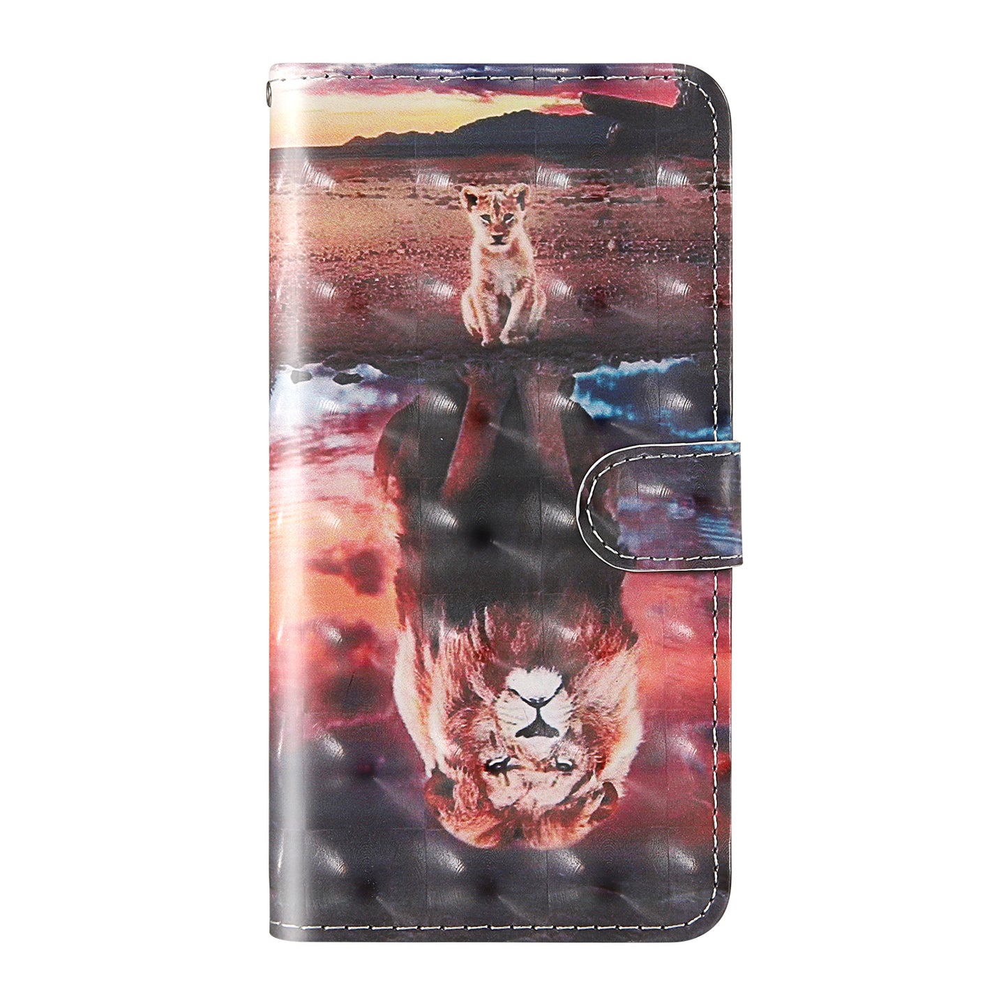 Light Spot Decor Pattern Printing Wallet Stand Leather Shell with Strap for Samsung Galaxy S20 FE 4G/FE 5G/S20 Lite/S20 FE 2022 - Lion Reflection