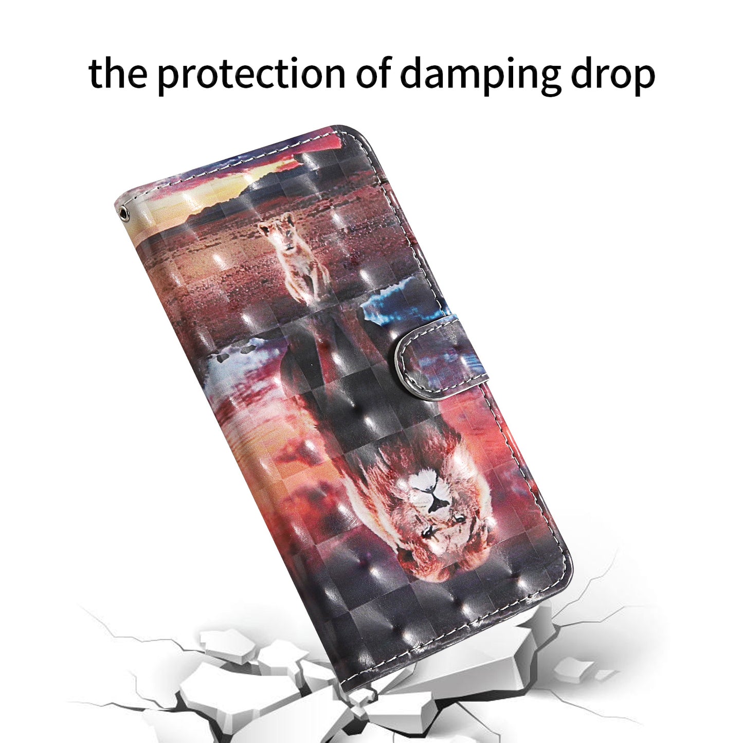 Light Spot Decor Pattern Printing Wallet Stand Leather Shell with Strap for Samsung Galaxy S20 FE 4G/FE 5G/S20 Lite/S20 FE 2022 - Lion Reflection