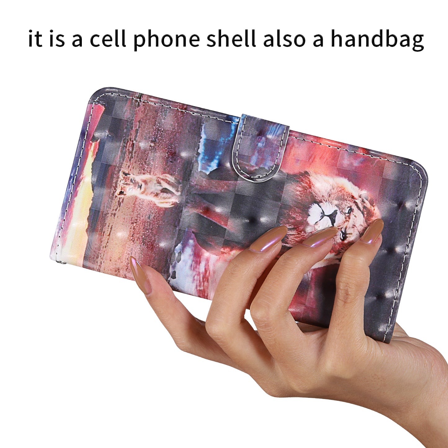 Light Spot Decor Pattern Printing Wallet Stand Leather Shell with Strap for Samsung Galaxy S20 FE 4G/FE 5G/S20 Lite/S20 FE 2022 - Lion Reflection