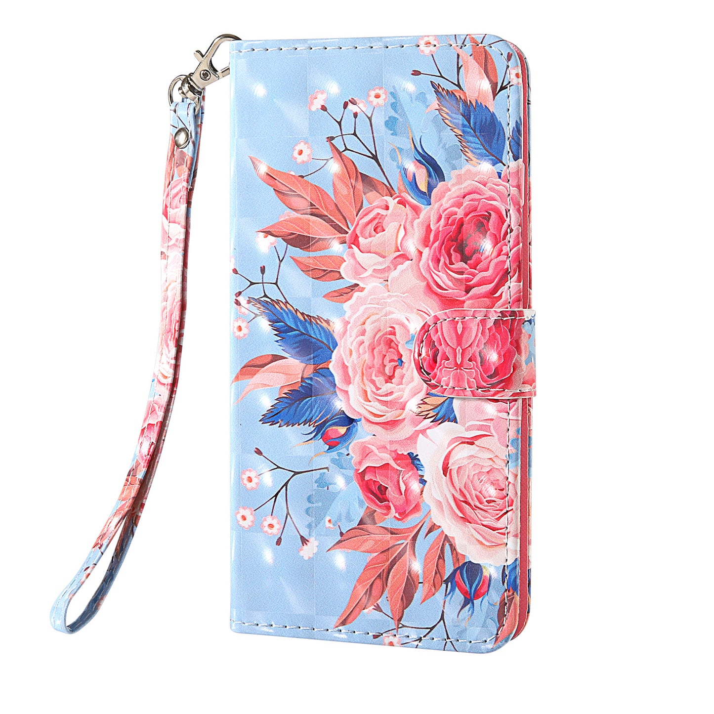 Light Spot Decor Pattern Printing Wallet Stand Leather Shell with Strap for Samsung Galaxy S20 FE 4G/FE 5G/S20 Lite/S20 FE 2022 - Peony