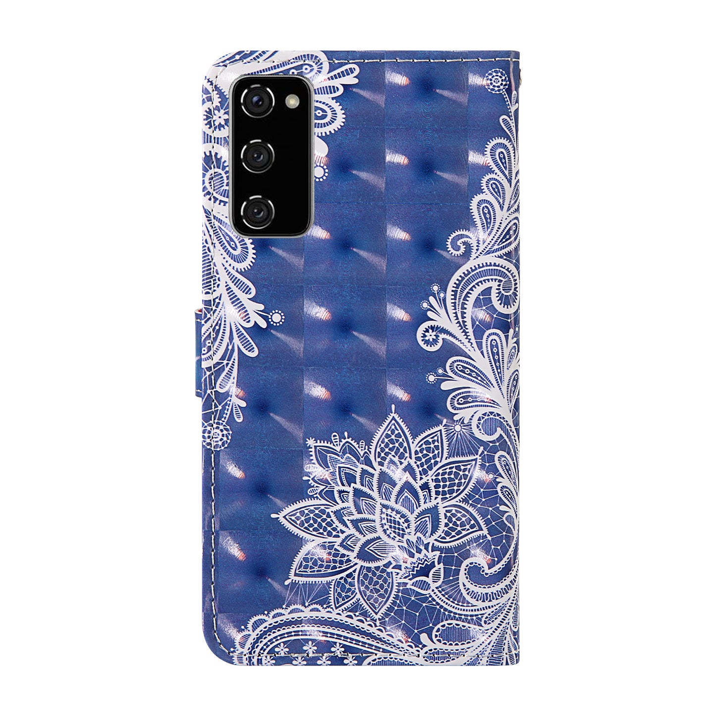 Light Spot Decor Pattern Printing Wallet Stand Leather Shell with Strap for Samsung Galaxy S20 FE 4G/FE 5G/S20 Lite/S20 FE 2022 - Lace Flower