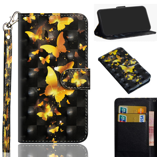Light Spot Decor Pattern Printing Wallet Stand Leather Shell with Strap for Samsung Galaxy S20 FE 4G/FE 5G/S20 Lite/S20 FE 2022 - Gold Butterfly