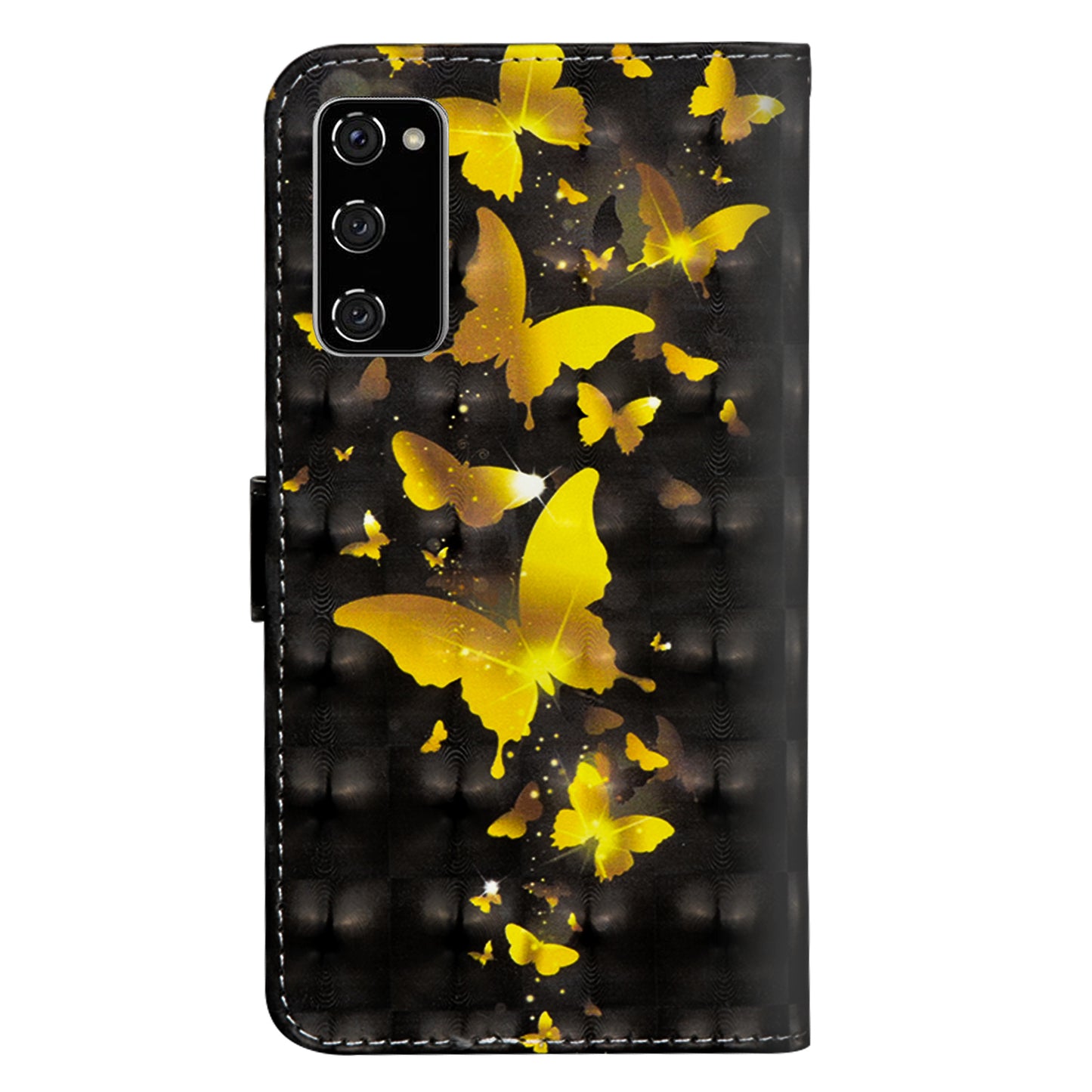 Light Spot Decor Pattern Printing Wallet Stand Leather Shell with Strap for Samsung Galaxy S20 FE 4G/FE 5G/S20 Lite/S20 FE 2022 - Gold Butterfly