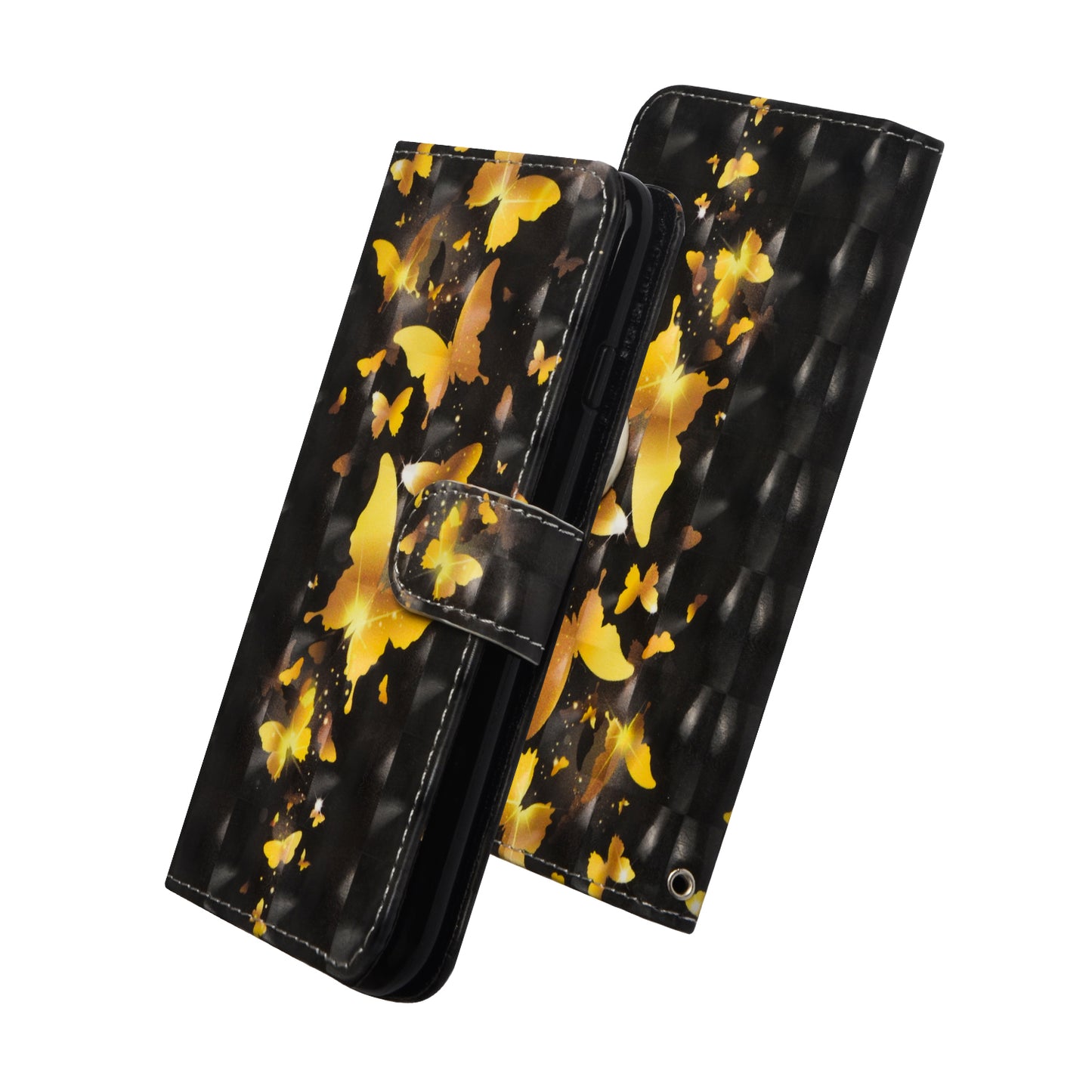 Light Spot Decor Pattern Printing Wallet Stand Leather Shell with Strap for Samsung Galaxy S20 FE 4G/FE 5G/S20 Lite/S20 FE 2022 - Gold Butterfly