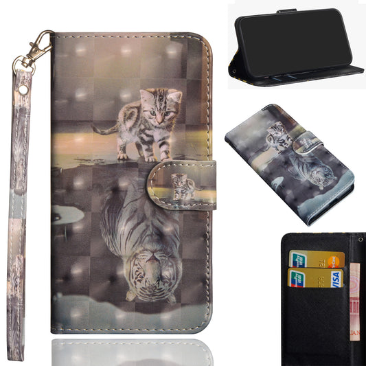 Light Spot Decor Pattern Printing Wallet Stand Leather Shell with Strap for Samsung Galaxy S20 FE 4G/FE 5G/S20 Lite/S20 FE 2022 - Cat and Tiger Reflection