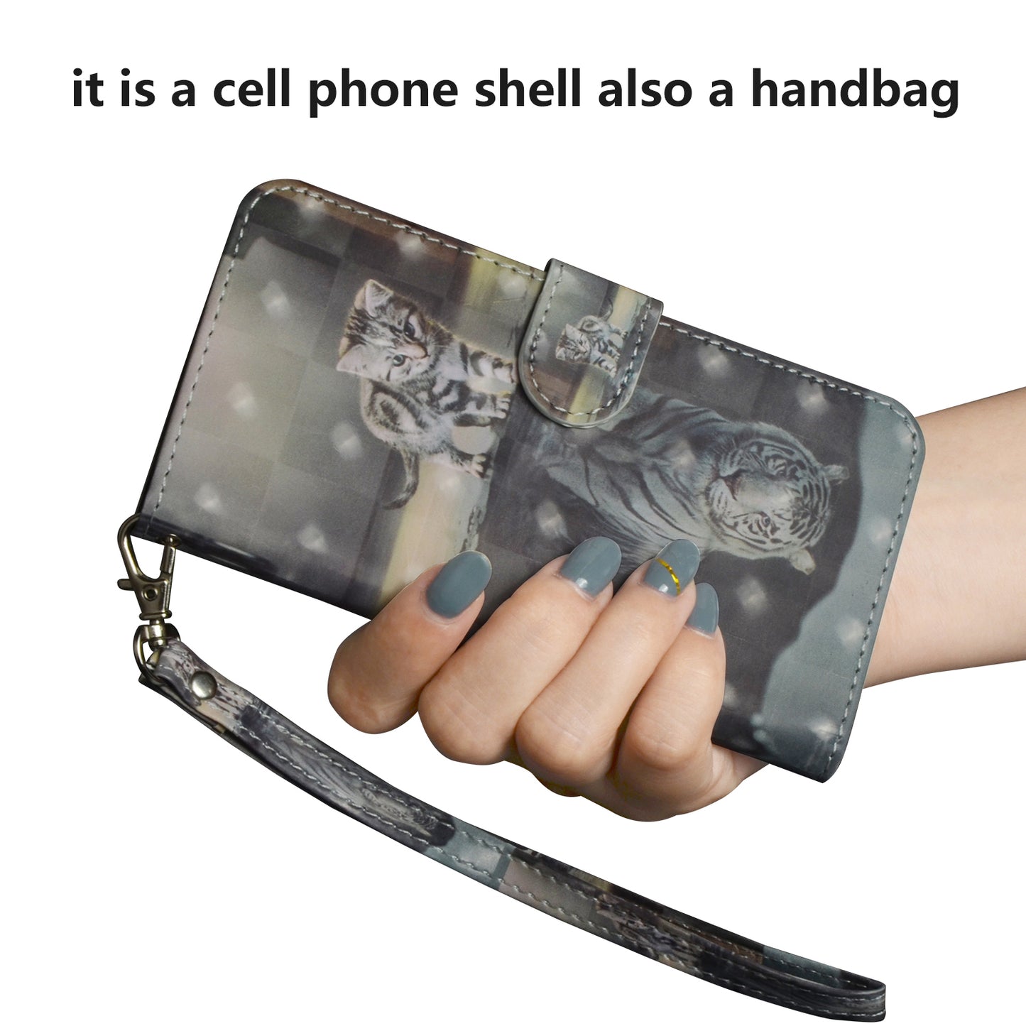 Light Spot Decor Pattern Printing Wallet Stand Leather Shell with Strap for Samsung Galaxy S20 FE 4G/FE 5G/S20 Lite/S20 FE 2022 - Cat and Tiger Reflection