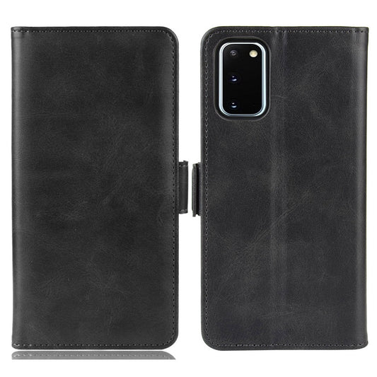Double Clasp Flip Leather Shell for Samsung Galaxy S20 FE 4G/FE 5G/S20 Lite/S20 FE 2022 with Wallet Stand Design - Black