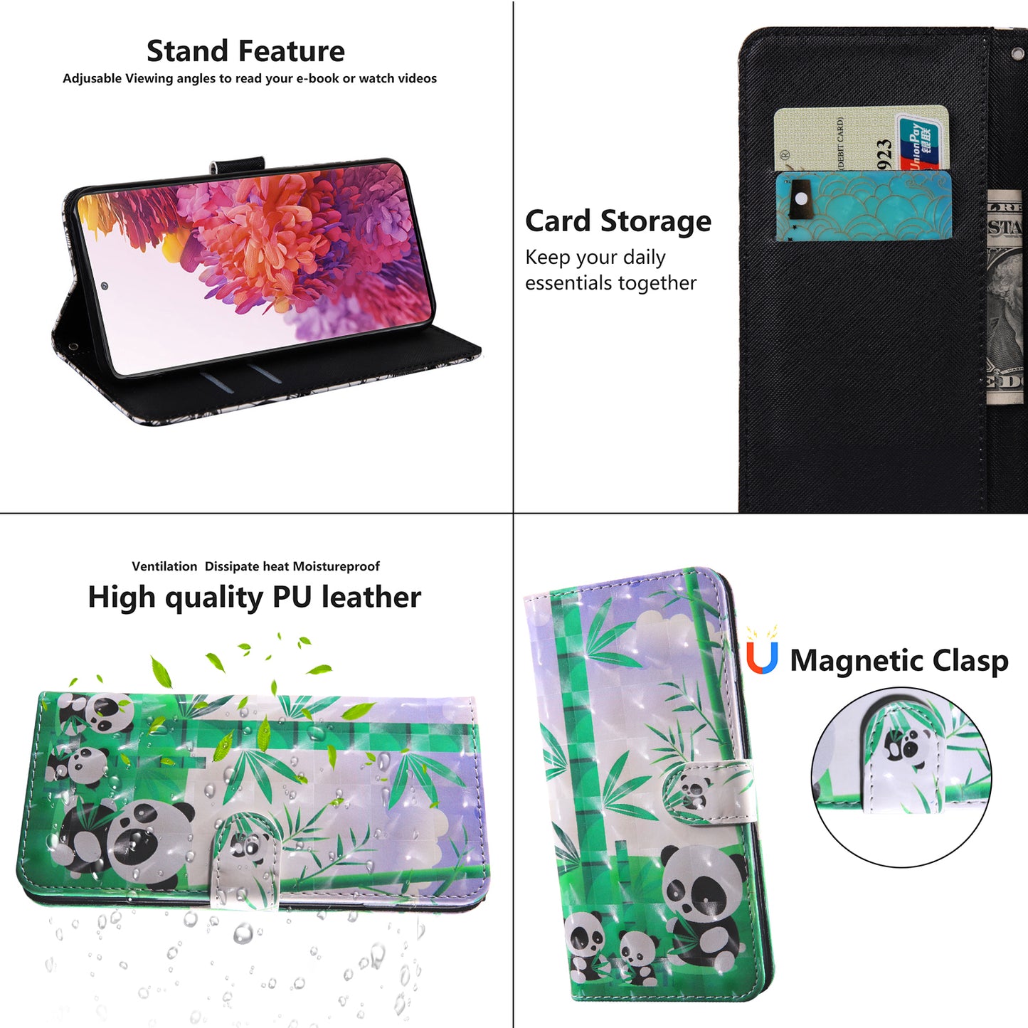 Light Spot Decor Pattern Printing Wallet Stand Leather Cover Case for Samsung Galaxy S20 FE 4G/FE 5G/S20 Lite/S20 FE 2022 - Panda