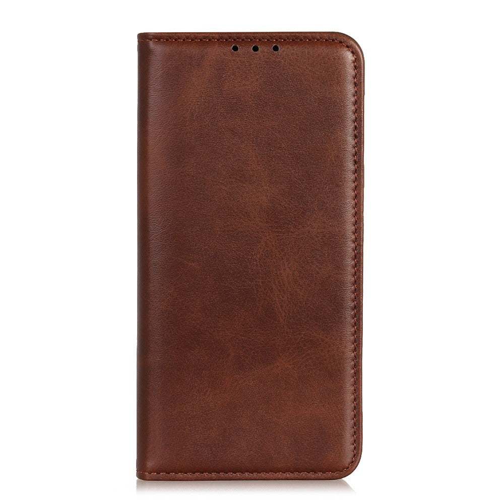 Auto-absorbed Split Leather Phone Shell for Samsung Galaxy M51 Side Fingerprint Version - Coffee
