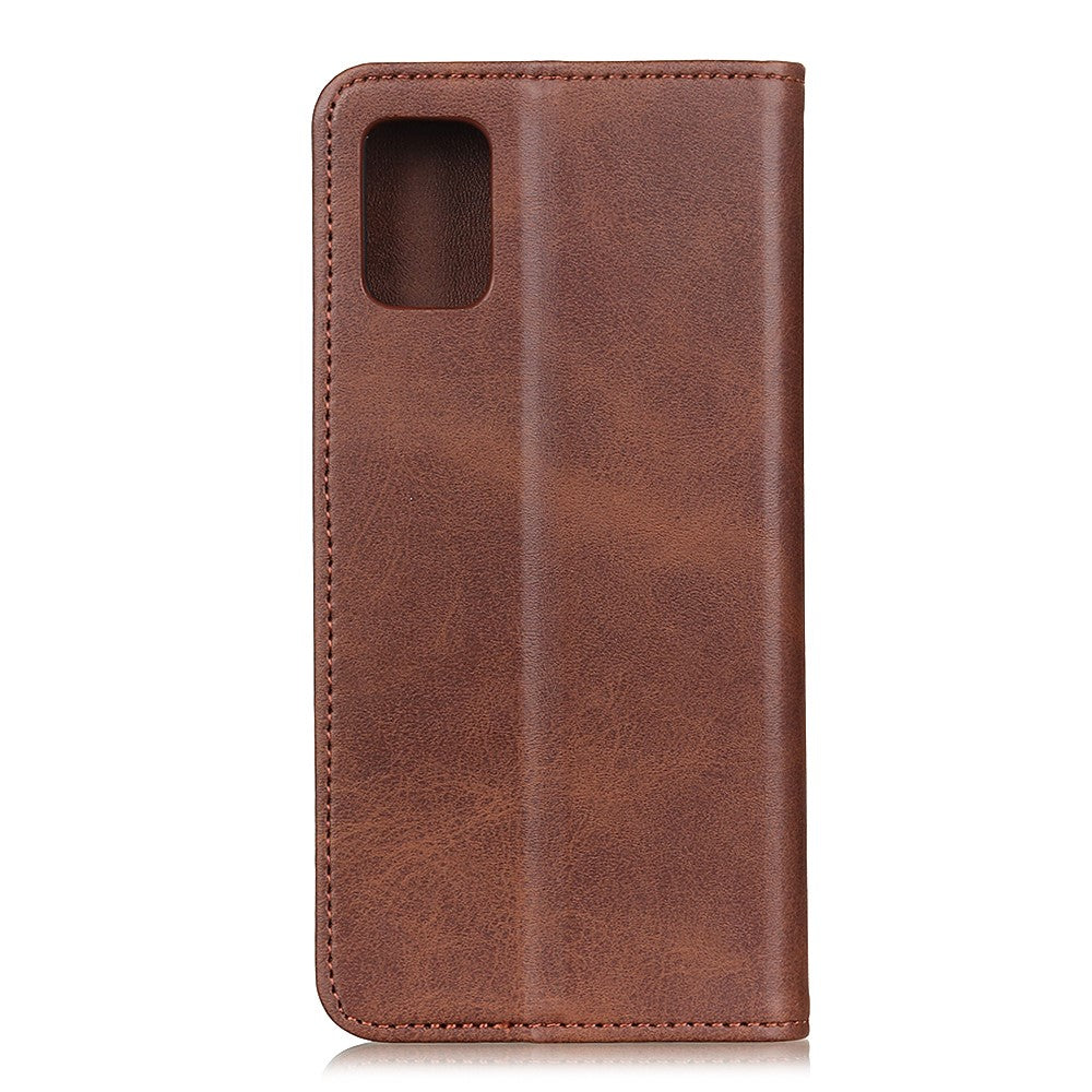 Auto-absorbed Split Leather Phone Shell for Samsung Galaxy M51 Side Fingerprint Version - Coffee