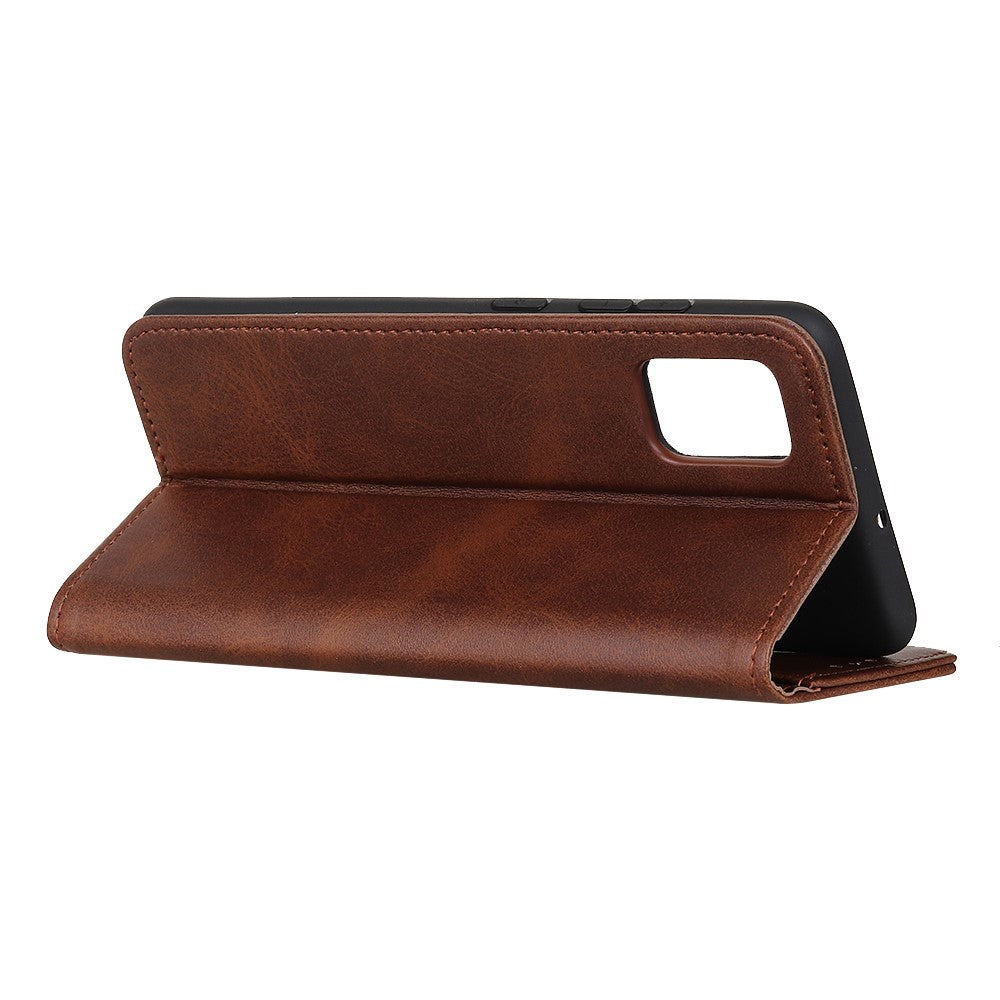 Auto-absorbed Split Leather Phone Shell for Samsung Galaxy M51 Side Fingerprint Version - Coffee