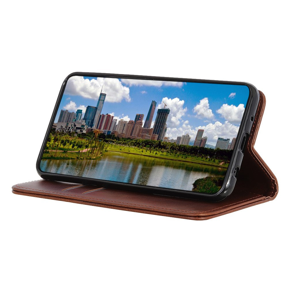 Auto-absorbed Split Leather Phone Shell for Samsung Galaxy M51 Side Fingerprint Version - Coffee