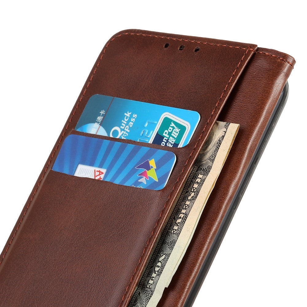 Auto-absorbed Split Leather Phone Shell for Samsung Galaxy M51 Side Fingerprint Version - Coffee