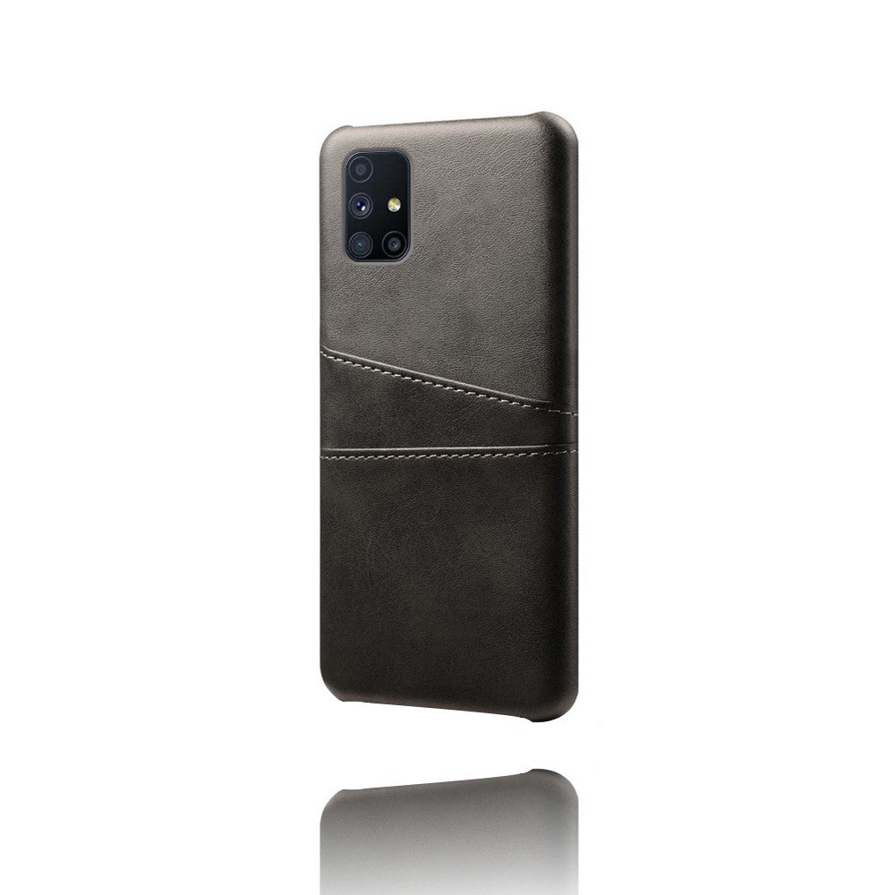 Hard Cover Double Card Slots PU Leather + Plastic Shell for Samsung Galaxy M51 (Side Fingerprint) - Black