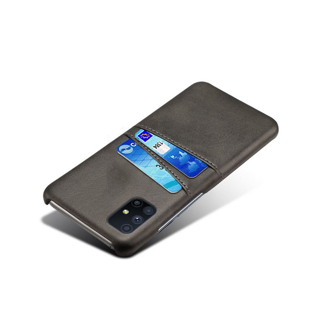 Hard Cover Double Card Slots PU Leather + Plastic Shell for Samsung Galaxy M51 (Side Fingerprint) - Black