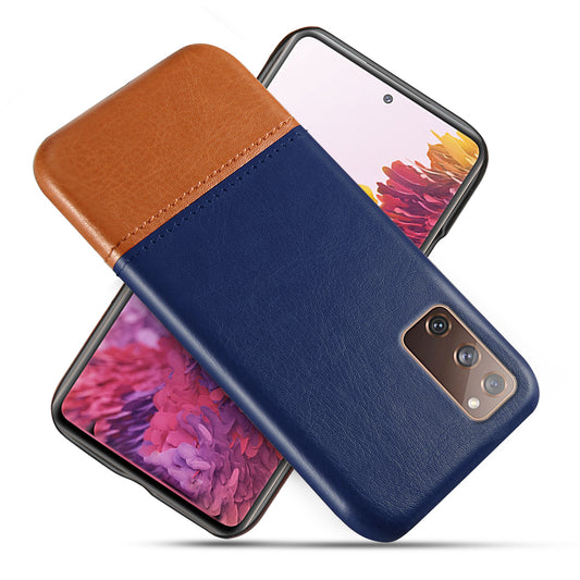 KSQ PU Leather Coated PC Dual-color Splicing Phone Back Case for Samsung Galaxy S20 FE/S20 Fan Edition/S20 FE 5G/S20 Fan Edition 5G/S20 Lite - Blue/Khaki