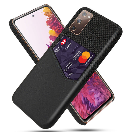 KSQ Card Holder Cloth + PU Leather Coated PC Back Cover for Samsung Galaxy S20 FE 4G/FE 5G/S20 Lite/S20 FE 2022 - Black