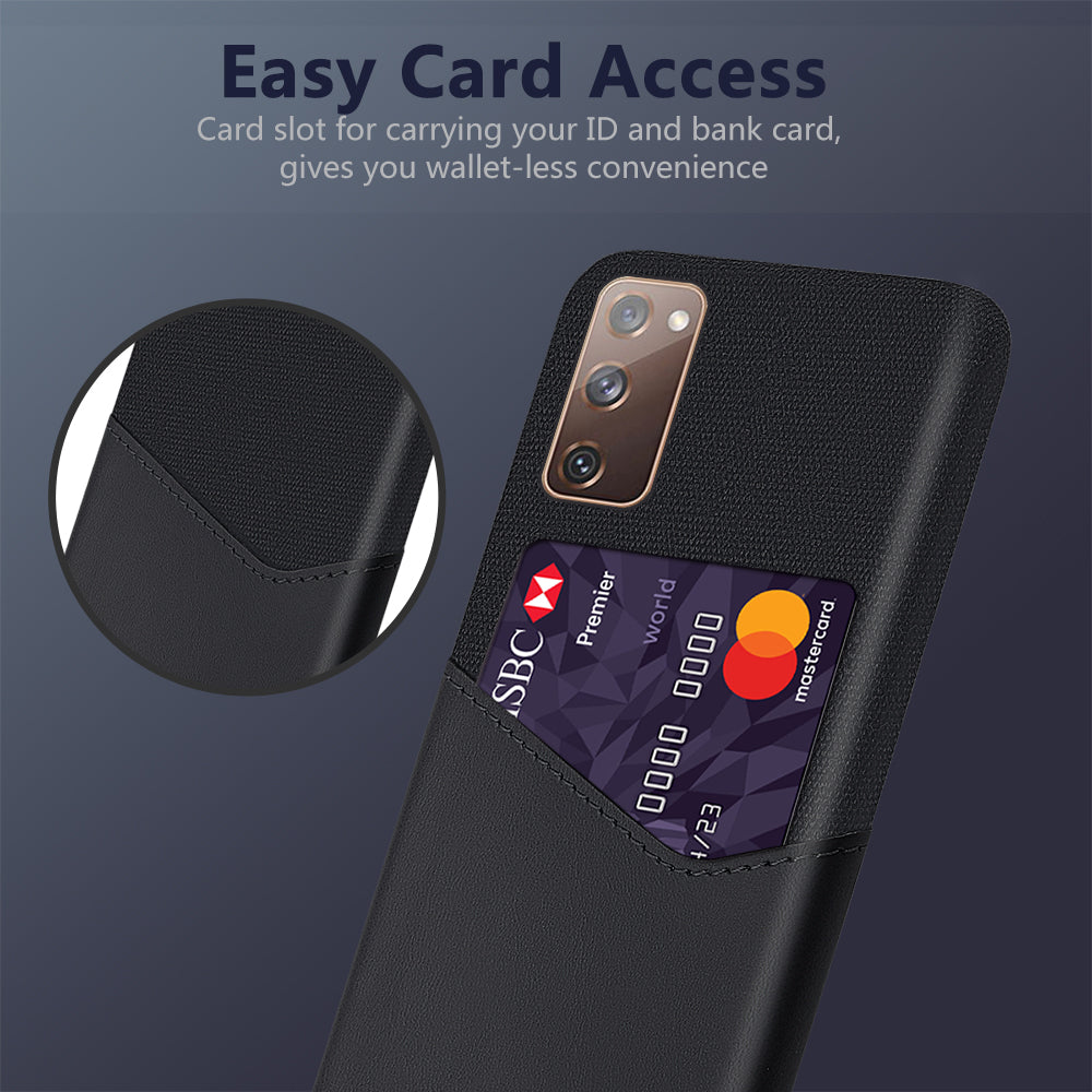 KSQ Card Holder Cloth + PU Leather Coated PC Back Cover for Samsung Galaxy S20 FE 4G/FE 5G/S20 Lite/S20 FE 2022 - Black
