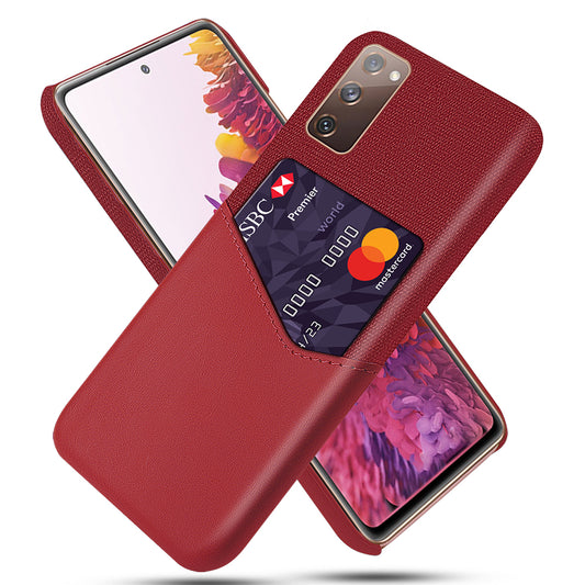KSQ Card Holder Cloth + PU Leather Coated PC Back Cover for Samsung Galaxy S20 FE 4G/FE 5G/S20 Lite/S20 FE 2022 - Red