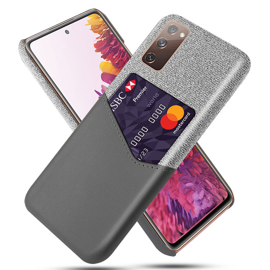 KSQ Card Holder Cloth + PU Leather Coated PC Back Cover for Samsung Galaxy S20 FE 4G/FE 5G/S20 Lite/S20 FE 2022 - Grey