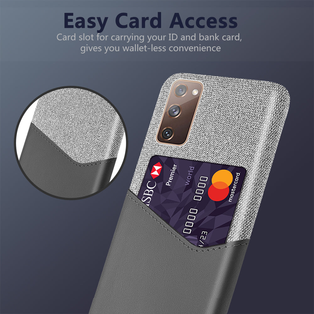 KSQ Card Holder Cloth + PU Leather Coated PC Back Cover for Samsung Galaxy S20 FE 4G/FE 5G/S20 Lite/S20 FE 2022 - Grey