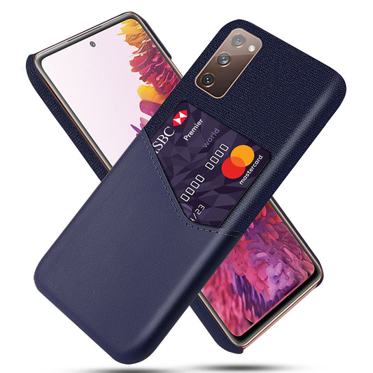 KSQ Card Holder Cloth + PU Leather Coated PC Back Cover for Samsung Galaxy S20 FE 4G/FE 5G/S20 Lite/S20 FE 2022 - Blue