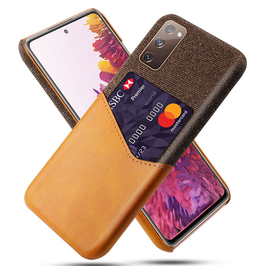 KSQ Card Holder Cloth + PU Leather Coated PC Back Cover for Samsung Galaxy S20 FE 4G/FE 5G/S20 Lite/S20 FE 2022 - Brown