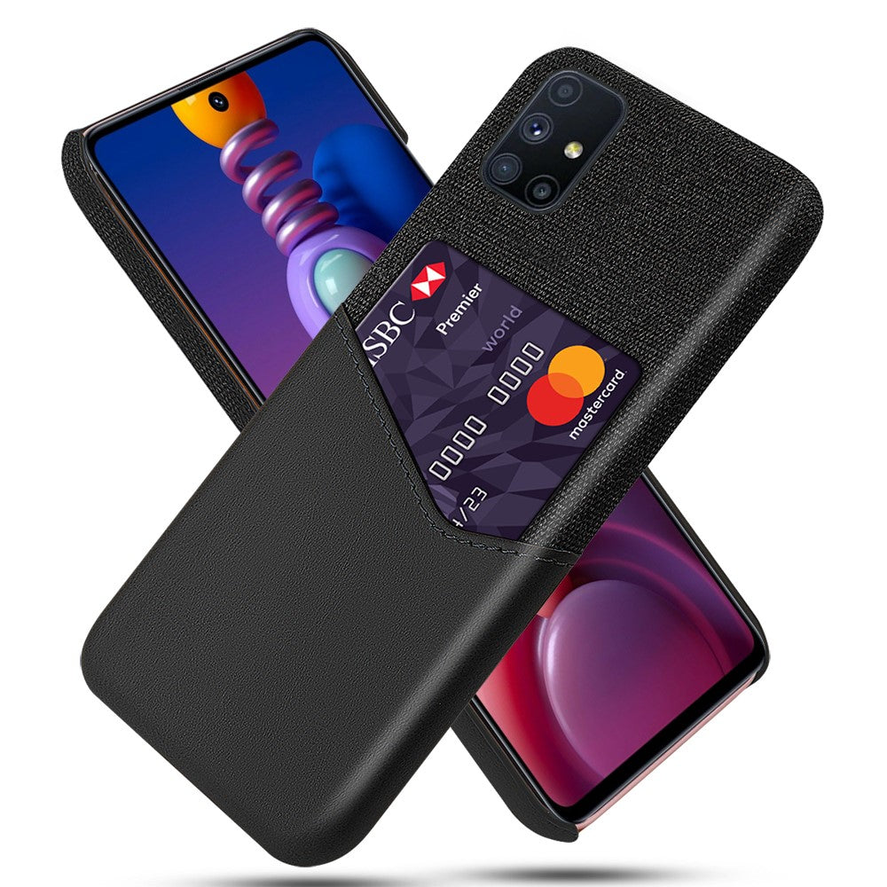 KSQ Card Slot Shell Cloth + PU Leather + PC Hybrid Case for Samsung Galaxy M51 (Side Fingerprint) - Black