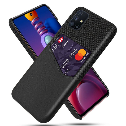 KSQ Card Slot Shell Cloth + PU Leather + PC Hybrid Case for Samsung Galaxy M51 (Side Fingerprint) - Black