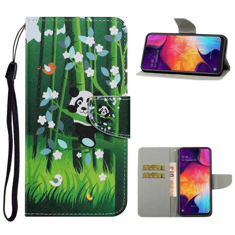 Pattern Printing Leather Wallet Stylish Stand Case with Handy Strap for Samsung Galaxy A41 (Global Version) - Panda