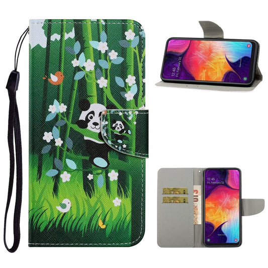 Pattern Printing Leather Wallet Stylish Stand Case with Handy Strap for Samsung Galaxy A41 (Global Version) - Panda