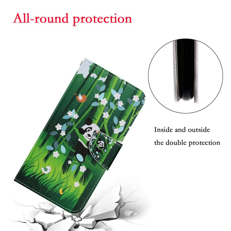 Pattern Printing Leather Wallet Stylish Stand Case with Handy Strap for Samsung Galaxy A41 (Global Version) - Panda