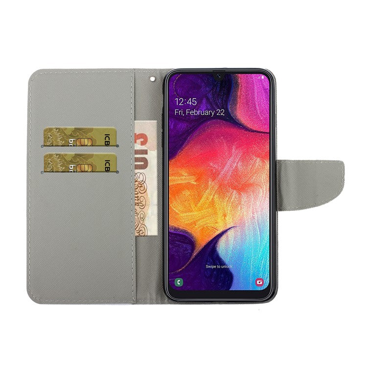 Pattern Printing Leather Wallet Stylish Stand Case with Handy Strap for Samsung Galaxy A41 (Global Version) - Yellow Butterfly