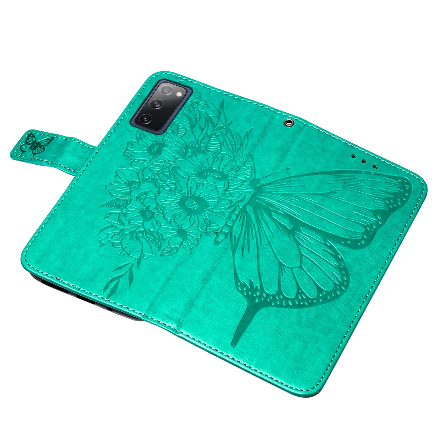 Imprint Butterflies Flower Wallet Stand Leather Case for Samsung Galaxy S20 FE 4G/FE 5G/S20 Lite/S20 FE 2022 - Green