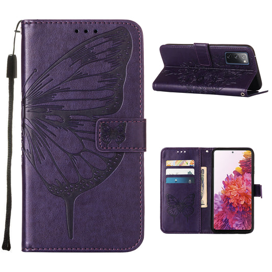 Imprint Butterflies Flower Wallet Stand Leather Case for Samsung Galaxy S20 FE 4G/FE 5G/S20 Lite/S20 FE 2022 - Dark Purple