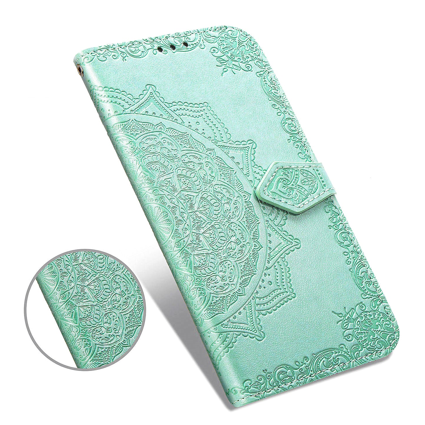 Embossed Mandala Flower Wallet Leather Shell for Samsung Galaxy S20 FE 4G/FE 5G/S20 Lite/S20 FE 2022 - Cyan