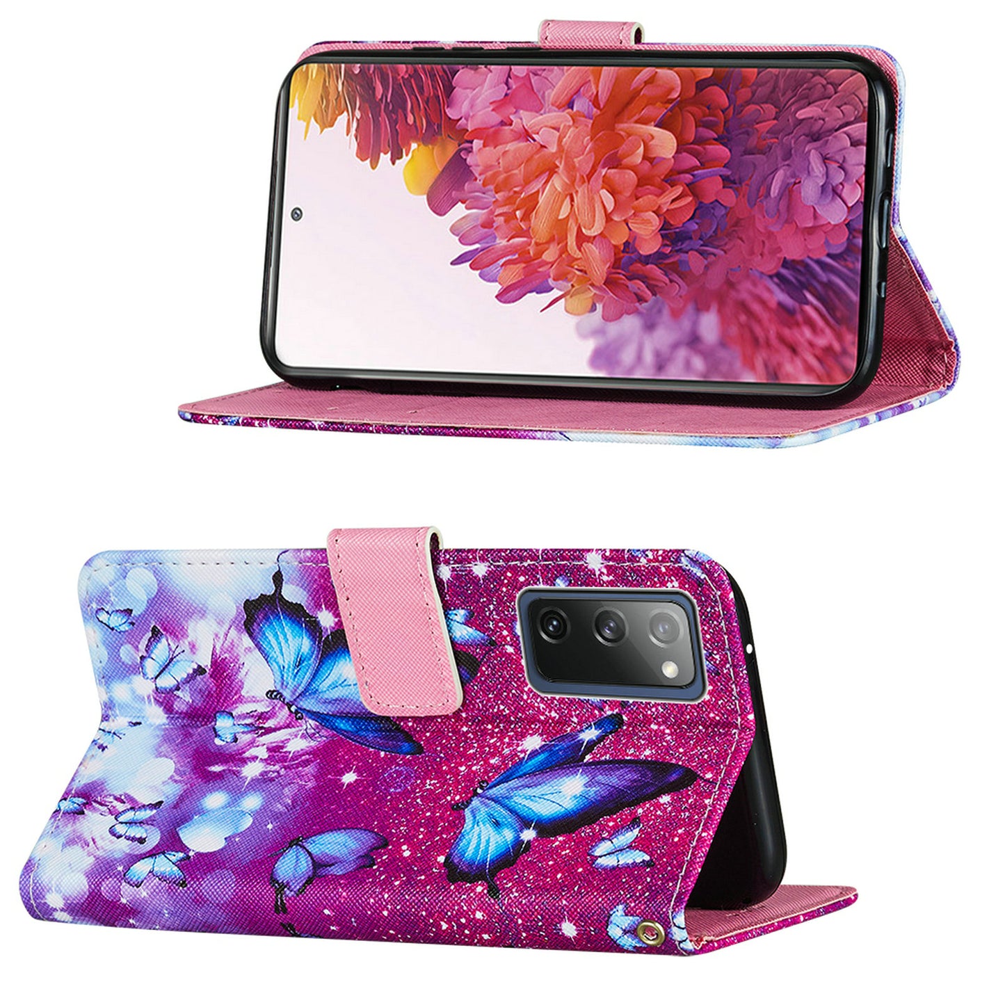 Cross Texture Pattern Printing Flip Leather Wallet Stand Cover for Samsung Galaxy S20 FE 4G/FE 5G/S20 Lite/S20 FE 2022 - Blue Butterfly