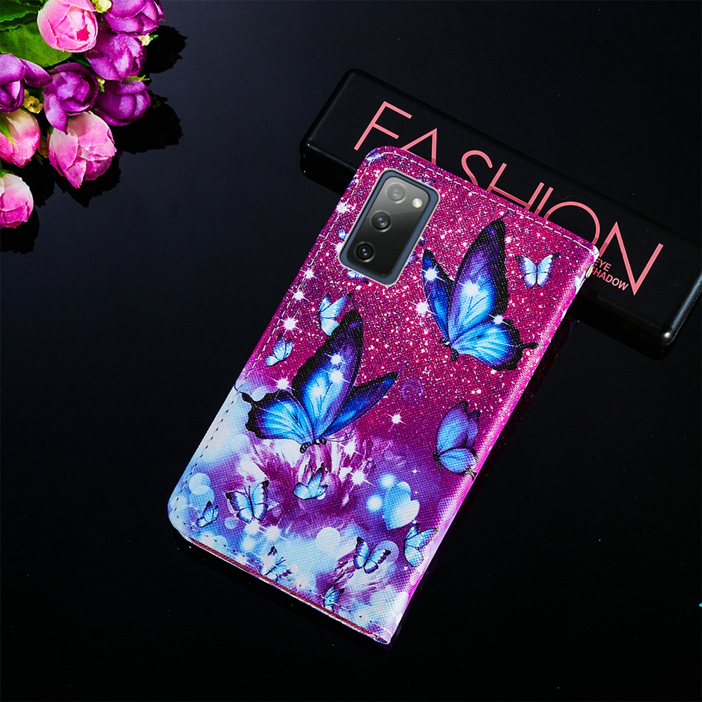Cross Texture Pattern Printing Flip Leather Wallet Stand Cover for Samsung Galaxy S20 FE 4G/FE 5G/S20 Lite/S20 FE 2022 - Blue Butterfly