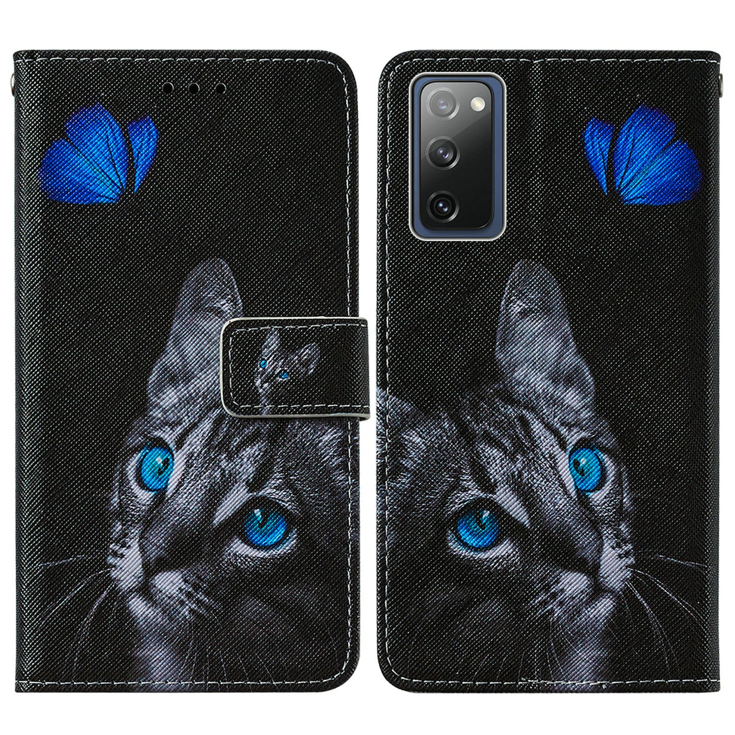 Cross Texture Pattern Printing Flip Leather Wallet Stand Cover for Samsung Galaxy S20 FE 4G/FE 5G/S20 Lite/S20 FE 2022 - Cat