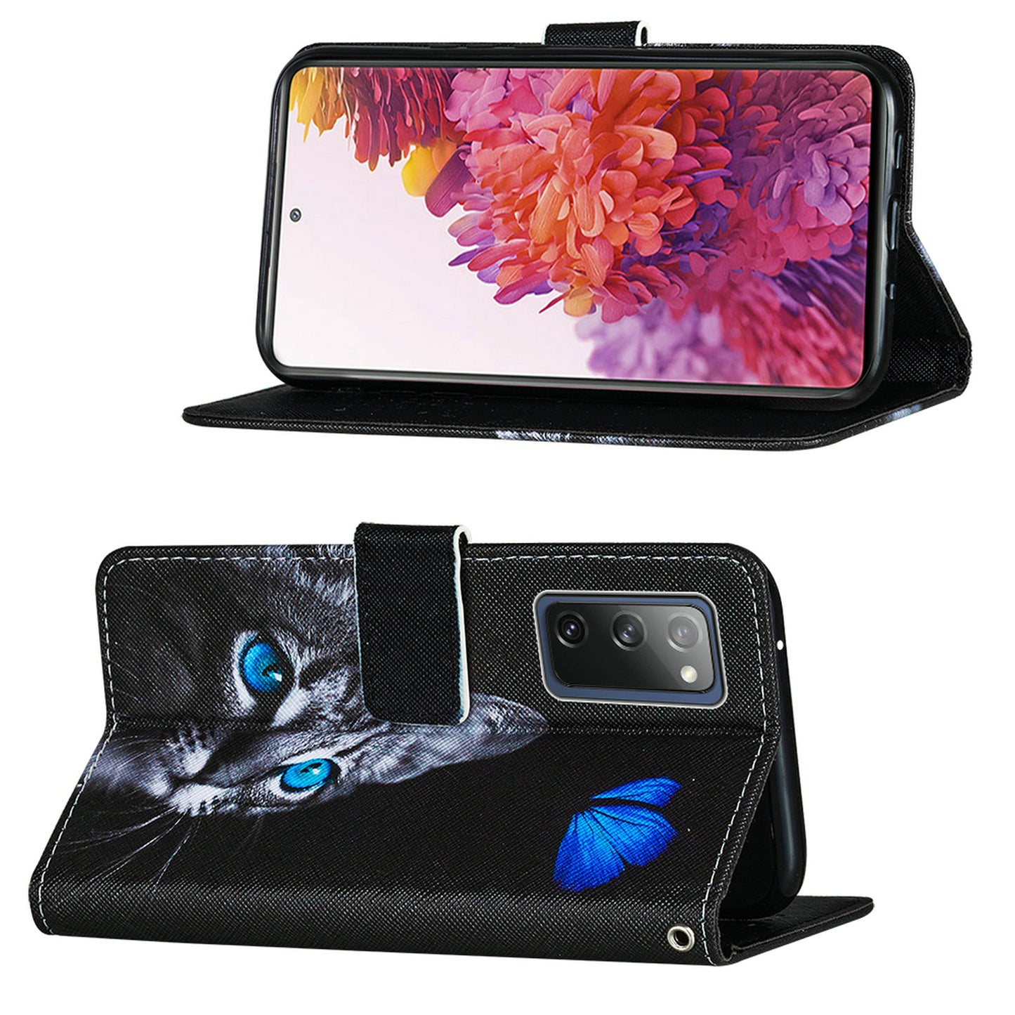 Cross Texture Pattern Printing Flip Leather Wallet Stand Cover for Samsung Galaxy S20 FE 4G/FE 5G/S20 Lite/S20 FE 2022 - Cat