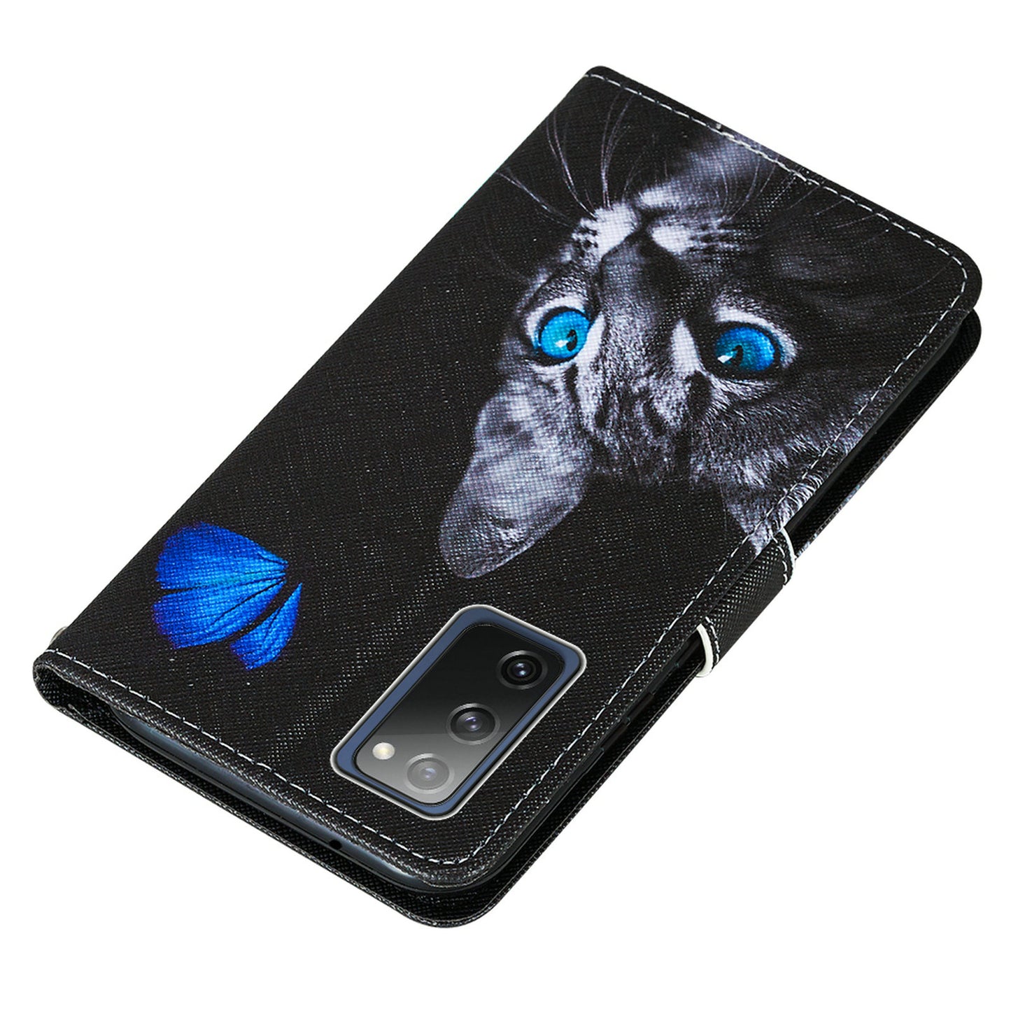 Cross Texture Pattern Printing Flip Leather Wallet Stand Cover for Samsung Galaxy S20 FE 4G/FE 5G/S20 Lite/S20 FE 2022 - Cat