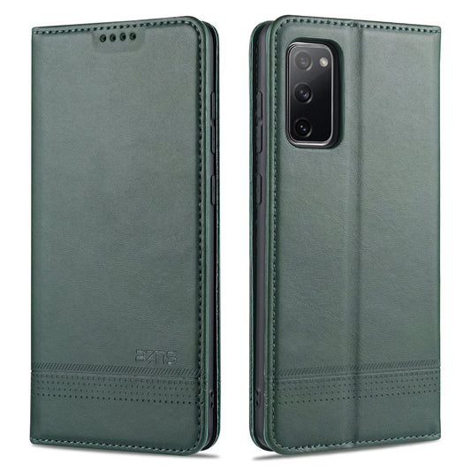 AZNS Auto-absorbed Leather Wallet Case for Samsung Galaxy S20 FE 4G/FE 5G/S20 Lite/S20 FE 2022 - Blackish Green