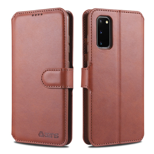 AZNS Wallet Leather Stand Case for Samsung Galaxy S20 FE 4G/FE 5G/S20 Lite/S20 FE 2022 - Brown