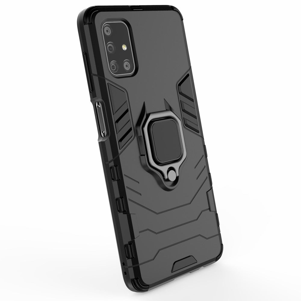 PC TPU Hybrid Case for Samsung Galaxy M51 Cool Guard Ring Holder Kickstand Cover - Black